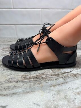 Women's Matisse for free people nora leather Black Lace-Up Gladiator Sandals 7